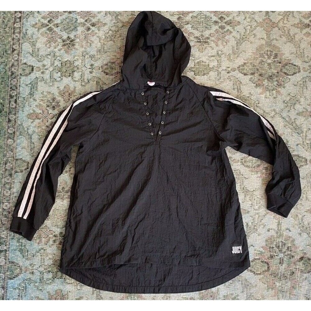 Juicy by J Couture Nylon Windbreaker L Anorak Jacket Logo Pullover white stripe